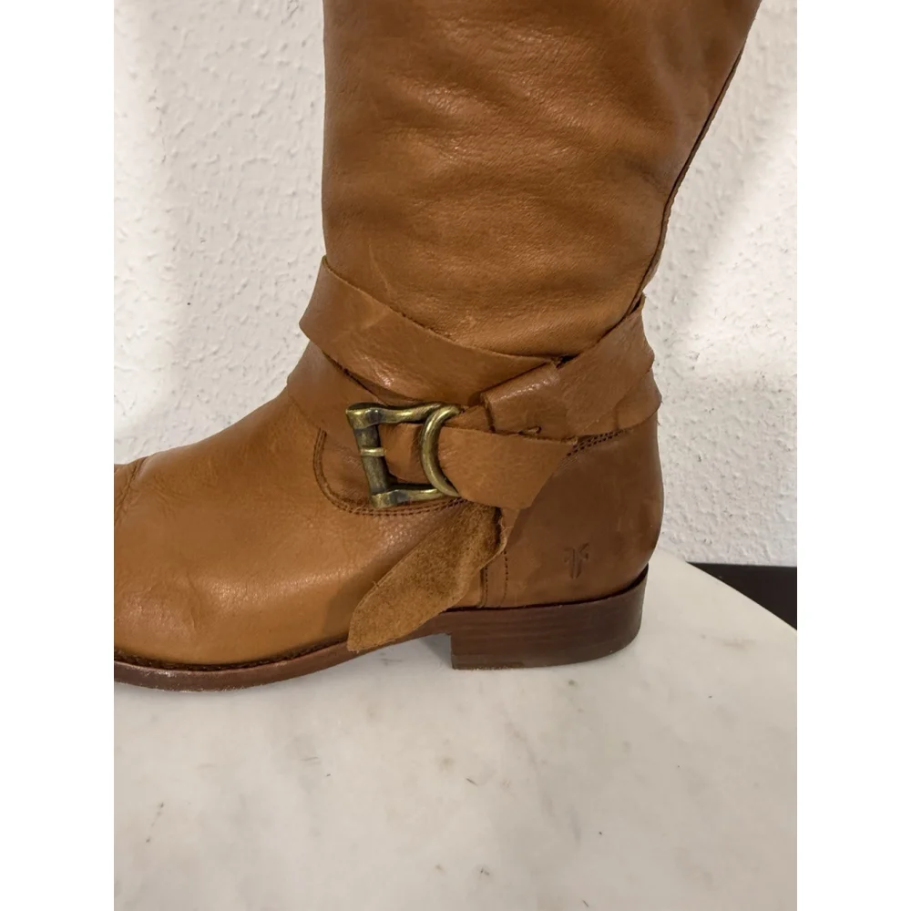 Frye Melissa Knotted Tall Riding Boots Sz 6.5B Leather Camel Brown Retail $400